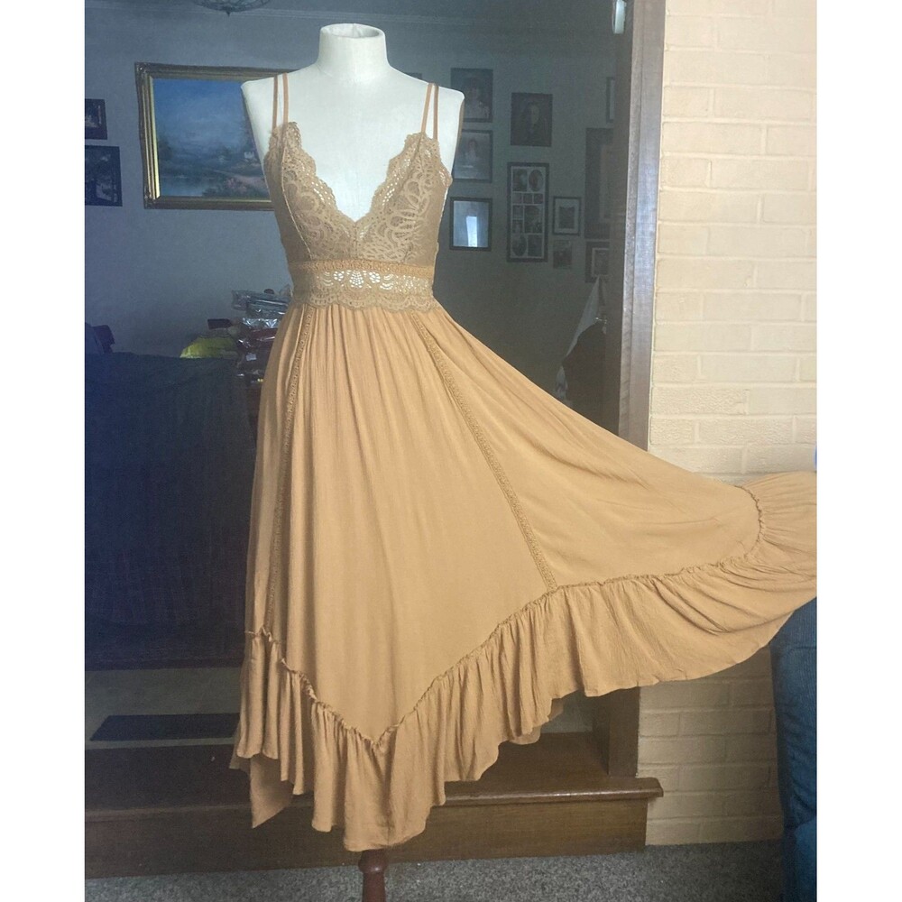 Joyfolie Erika Dress XXS Marigold Lace Boho Maxi Ruffle Romantic Western Rustic